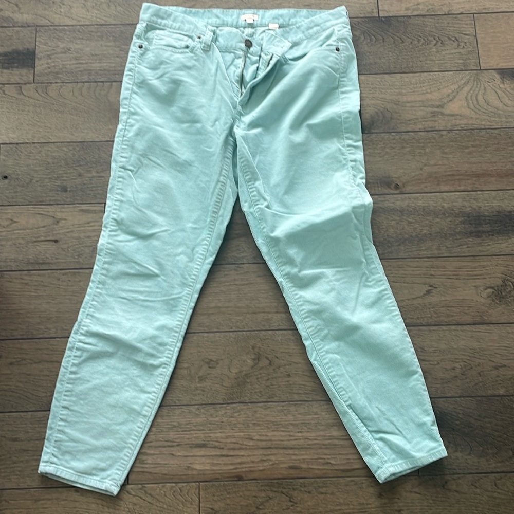J. Crew mint colored corduroy cropped skinny pants